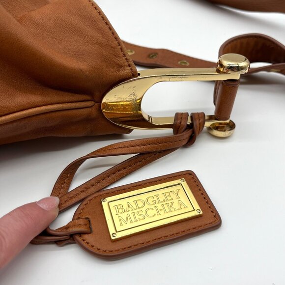 Badgley Mischka Acorn Brown Leather Hobo Bag - Picture 9 of 10